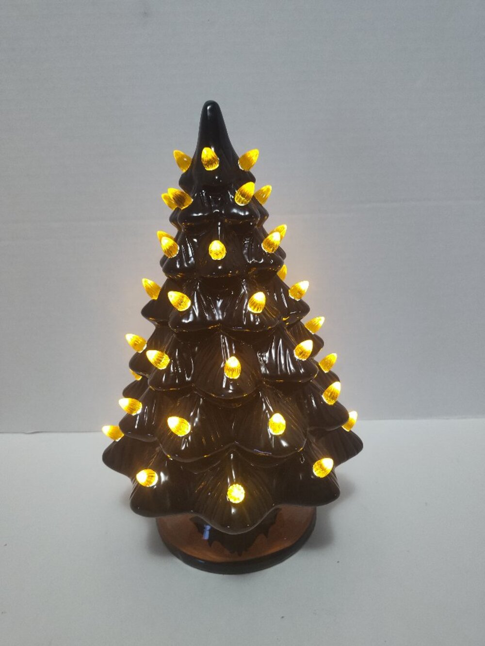 Black Ceramic Halloween Light Up Christmas Tree Bat Base LED Table Decor 15"